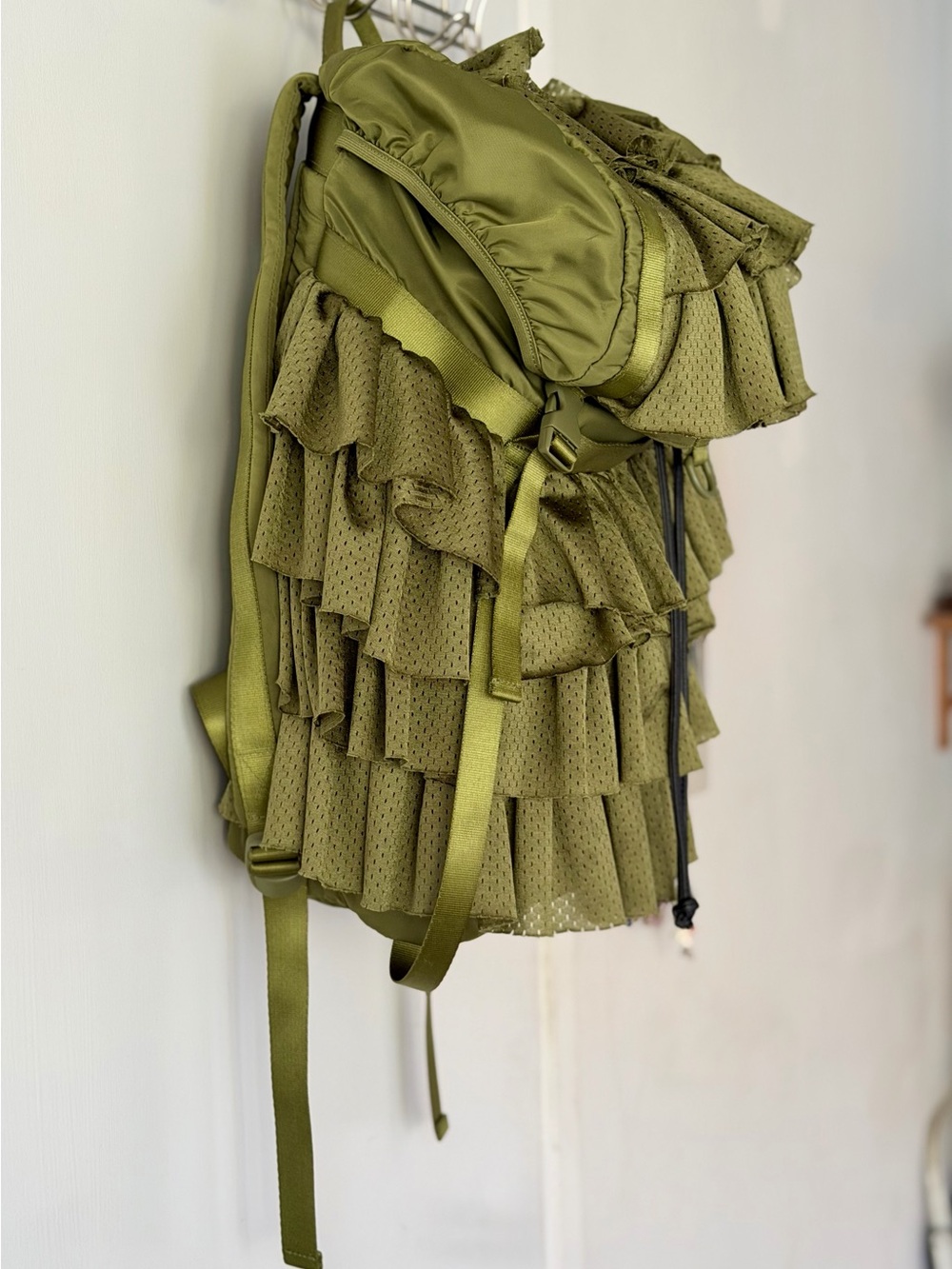 Fenty x Puma Rihanna Ruffle Mesh Backpack Olive Green - Picture 7 of 16